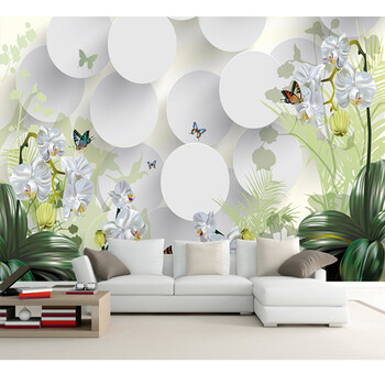 省心简约现代3D立体无缝壁画君子兰花客厅卧
