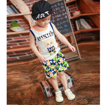 迷你木偶2016新款男童无袖背心套装夏季童装