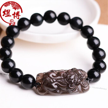 煜博 透色黑曜石貔貅手链男士佛珠手串 16毫米