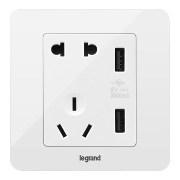 罗格朗 LEGRAND 电工电料 开关插座面板 逸典玉兰白五孔带双口USB充电插座