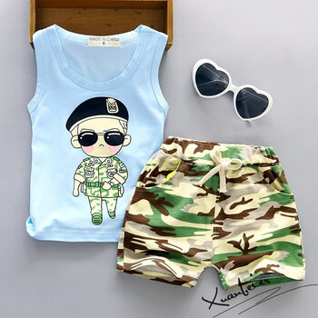 0-1-2岁3男宝宝夏装背心两件套装男童新款衣服