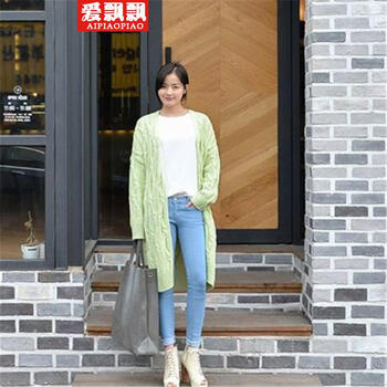 爱飘飘 2014秋冬长款大码<em>女装开衫毛衣</em>韩版女