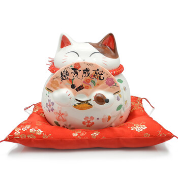 招财猫摆件 中号陶瓷存钱罐储蓄罐 店铺开业办公室家居创意礼品婚庆饰品 恋爱成就