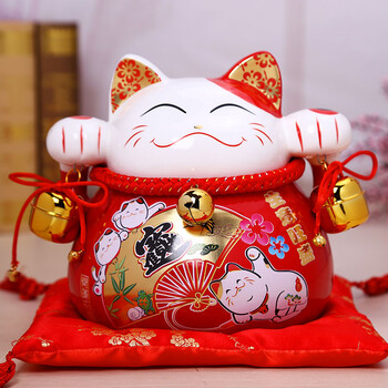 
                                                            吉善缘 陶瓷招财猫摆件存钱罐店铺开业礼品 收银前台发财猫家居公司办公室装饰品创意储蓄罐实用生日礼物 9寸生意旺盛                