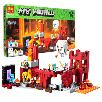 博乐儿童益智积木玩具我的世界农场矿井地狱堡