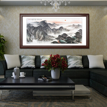 
                                        KINGART  现代中式风景有框画 客厅沙发背景墙挂画 国画 字画家居办公室装饰  G10 旭日东升 50*100(挂卧室)                