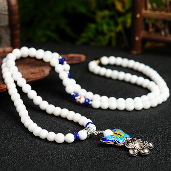 意族 白砗磲珠子毛衣链 手编蝴蝶配件念珠项链