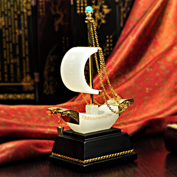 
                                                            德宝城 一帆风顺帆船摆件办公室办工桌玉器工艺品摆件  开业商务礼品家居装饰品摆件 送领导老师 中号 L371                