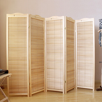 青典 欧式三扇顶部弯曲活动百叶实木折叠屏风