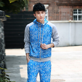 青春前线 男士韩版连帽加绒卫衣套装 男式休闲