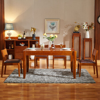 嘉嘉尚彩 火烧石餐桌 1.4米实木餐厅茶楼宾馆咖