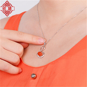 旺顺 925银南红玛瑙小天鹅项链 【图片 价格 品