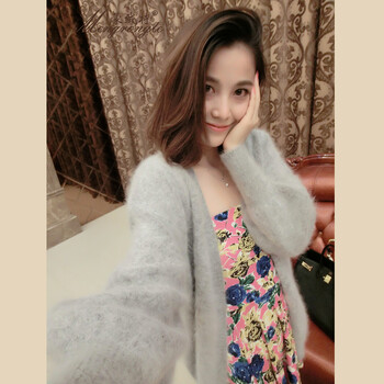 蒙绒特 2014秋冬新款 长毛水貂绒<em>开衫</em> 女灯笼袖