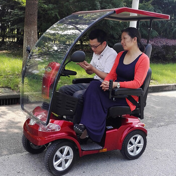 老年代步车四轮电动车双人座接送孩子可进电梯老人代步车4034 银色带