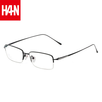 汉（Han Dynasty） 眼镜框近视眼镜男女款 纯钛防辐射护目镜近视眼镜框架 J81882 纯黑 配1.60非球面防蓝光镜片(200-600度)