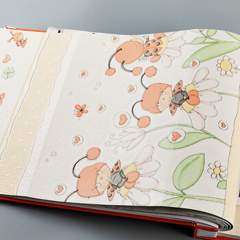 儿童房壁纸女孩男孩卧室无纺布墙纸可爱卡通小蜜蜂3d立体鹿皮绒 米黄b