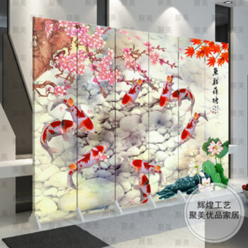 防水防透免安装中式双面艺术屏风改善风水墙文化墙玄关隔断会所办公室酒店隔断折屏古典现代屏风 1018023 6扇防水防透