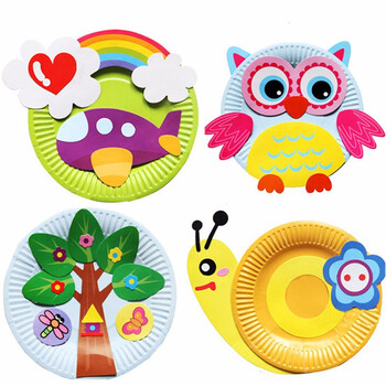 儿童diy手工制作纸盘子画玩具幼儿园宝宝创意diy粘贴美术材料包手工盘