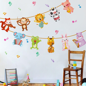 飞彩卡通动物墙贴 儿童房卧室幼儿园舞蹈教室装饰贴画 动物音乐会 ab