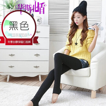 新款七彩棉打底裤秋冬季外穿女士加厚显瘦高腰九分一体裤 黑色 均码