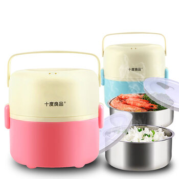 十度良品 电热饭盒 SD-933升级款不锈钢 加热饭盒 电饭盒 蒸煮饭盒 蓝色