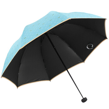 天堂伞 豆蔻青春黑胶丝印三折蘑菇晴雨伞太阳伞 浅蓝 33013E