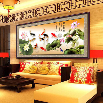 晨轩100%精准印 富贵有余图新款十字绣 货号KS客厅风景大画 9CT精准印花棉线 2.6米