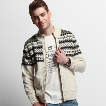 马罗威利 新款羊毛混纺立领<em>毛衣男开衫</em>外套 加