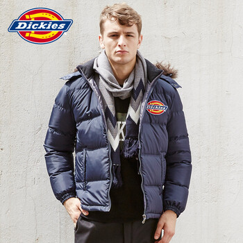 Dickies男士Logo羽绒服 可脱卸帽子休闲厚外套