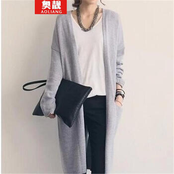 奥<em>靓</em> 2014秋韩版中长款女装<em>开衫</em>打底衫针织衫