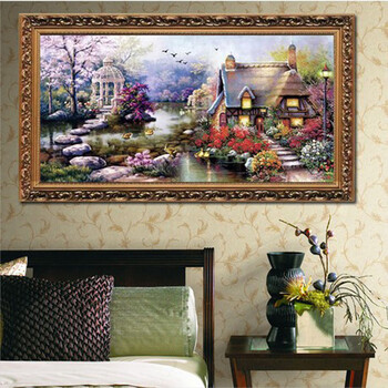 DMC正品 方钻全贴钻石绣 花园小屋钻石画 客厅树脂满钻免烫圆钻diy十字绣 DMC方钻满钻 200*104