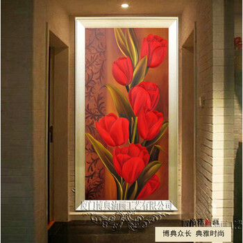 
                                        现代简约玄关装饰画竖画走廊壁画过道挂画竖幅有框画立体画竖版画艺术画立体画 资深画师手绘油画 红色/有框画 60*120厘米                