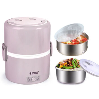 十度良品 SD-903双层电热饭盒  不锈钢密封内胆 加热插电保温电饭盒 浅灰色