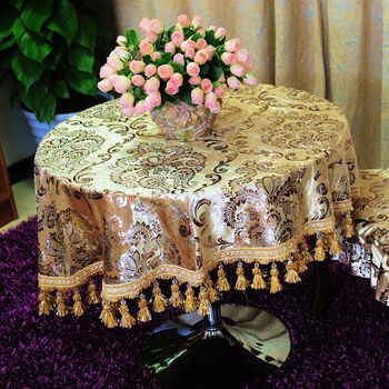 
                                        澳而春 冰花绒烫彩金欧式圆桌布方桌布 餐桌布艺 椅垫椅套 可定做 金色烫花圆桌布 直径100厘米                