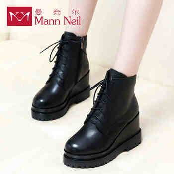 ann Neil曼奈尔舒适坡跟牛皮短靴女冬季靴子女