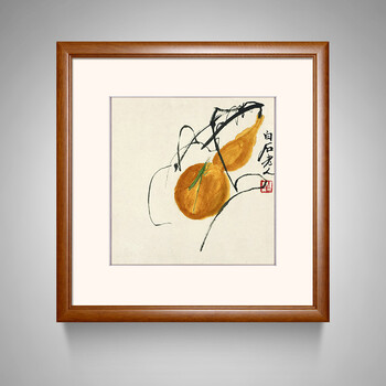 
                                        橙舍 客厅装饰画现代中式挂画版画有框玄关画餐厅装饰画花卉国画名家书画四联齐白石画春华秋实 古韵桃木-葫芦 装裱后高45*长45                