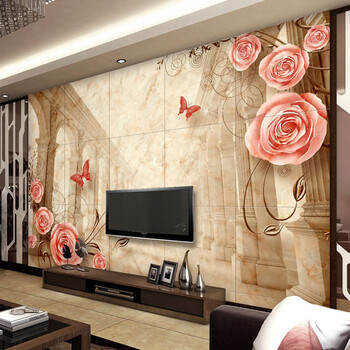 定制 3d无缝电视背景墙壁纸欧式玫瑰情无纺布