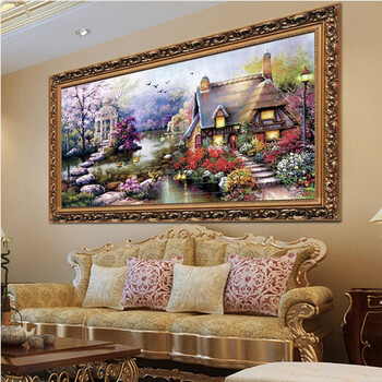DMC正品 方钻全贴钻石绣 花园小屋钻石画 客厅树脂满钻免烫圆钻diy十字绣 DMC方钻满钻 200*104