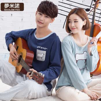 <em>梦米诺</em>秋季<em>情侣睡衣</em>女士<em>纯棉睡衣</em>长袖<em>套装</em>家居