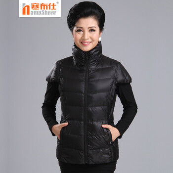 寒布仕<em>中老年羽绒马甲女</em> 秋冬妈妈羽绒服短袖