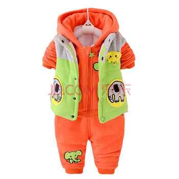 童装0-1-2-3岁男宝宝冬装套装婴儿加绒卫衣三