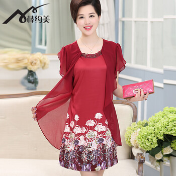 中老年女装夏装连衣裙假两件套_京东值得买