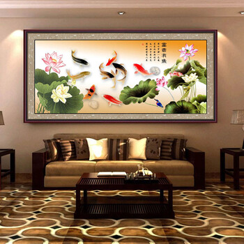 晨轩100%精准印 富贵有余图新款十字绣 货号KS客厅风景大画 9CT精准印花棉线 2.6米