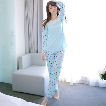 兆欣圆点印花长袖圆领<em>女式睡衣</em>2014<em>秋装</em>新款