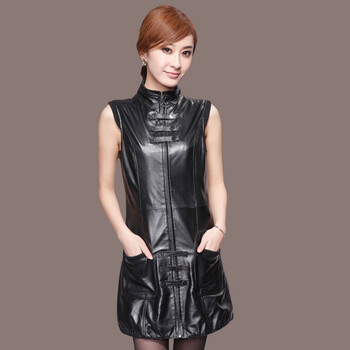 真皮<em>皮衣连衣裙</em>女士绵羊皮<em>马甲</em>中长款<em>海宁</em>薄款