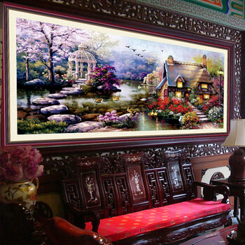 包邮正品DMC 花园小屋十字绣客厅风景大画精准印花套件大幅丝线 1.2米精准印布+DMC丝光线