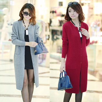 秋装<em>超长款</em>羊绒<em>开衫针织</em>风衣女貂绒大衣圆领加