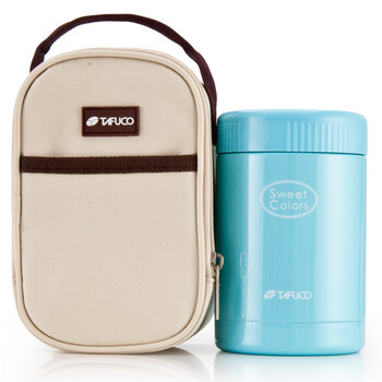 
                                        日本泰福高（TAFUCO）不锈钢真空保温桶 新品焖烧杯焖烧壶 饭盒粥桶400ML 天蓝色T-2061                