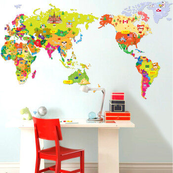 世界地图墙贴 卡通大型创意可移除墙贴纸 儿童