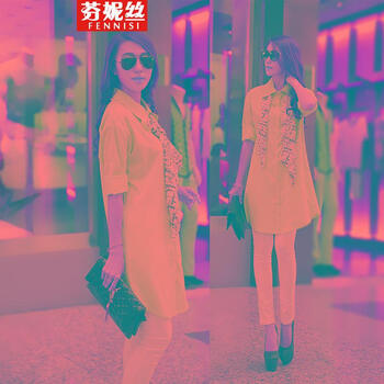 芬妮诗 2014秋春休闲中<em>长款</em>长袖<em>翻领开衫</em>白衬